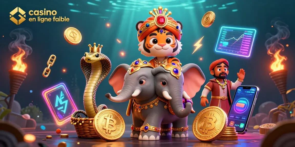 Explorez les jeux de casino en ligne fiables avec une scène vibrante d'animaux et de crypto-monnaies.