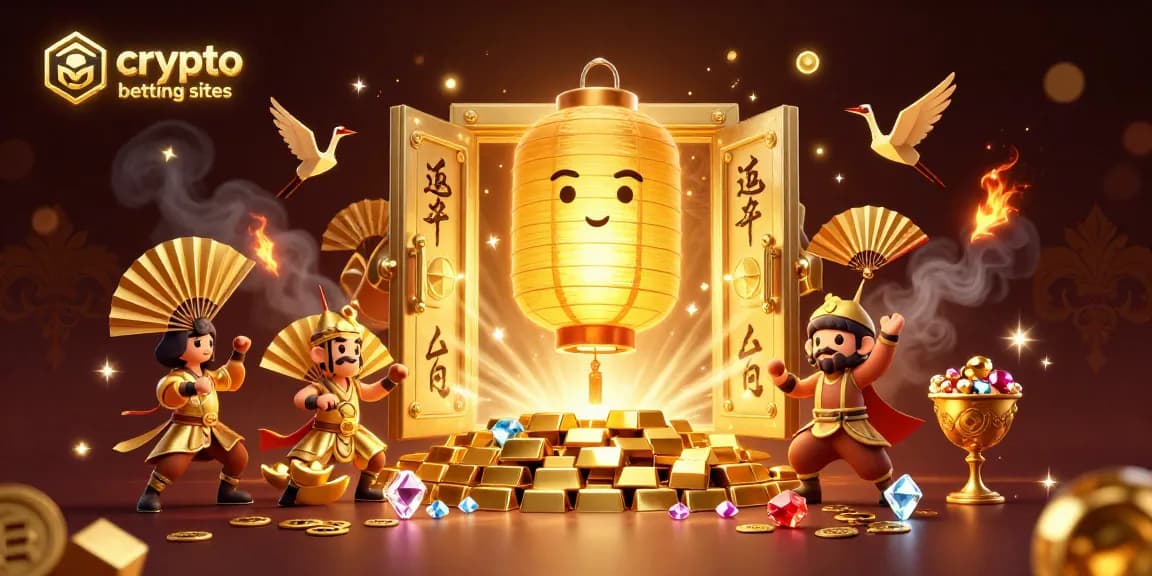 Pariez sur les sites de paris crypto avec une illustration animée des éléments de casino et des symboles chanceux.
