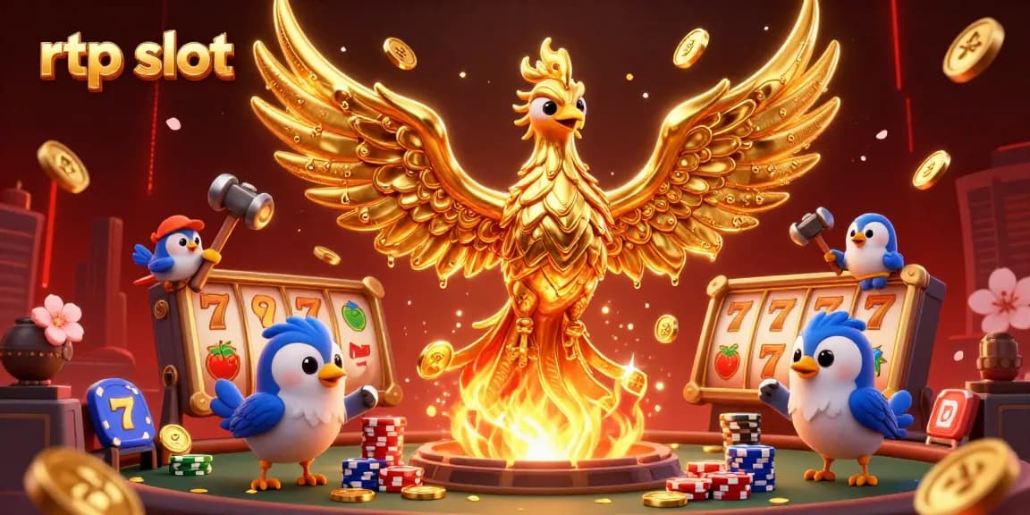 Menang besar dengan rtp slot, simbol keberuntungan dan koin emas menyebar di sekeliling permainan slot.