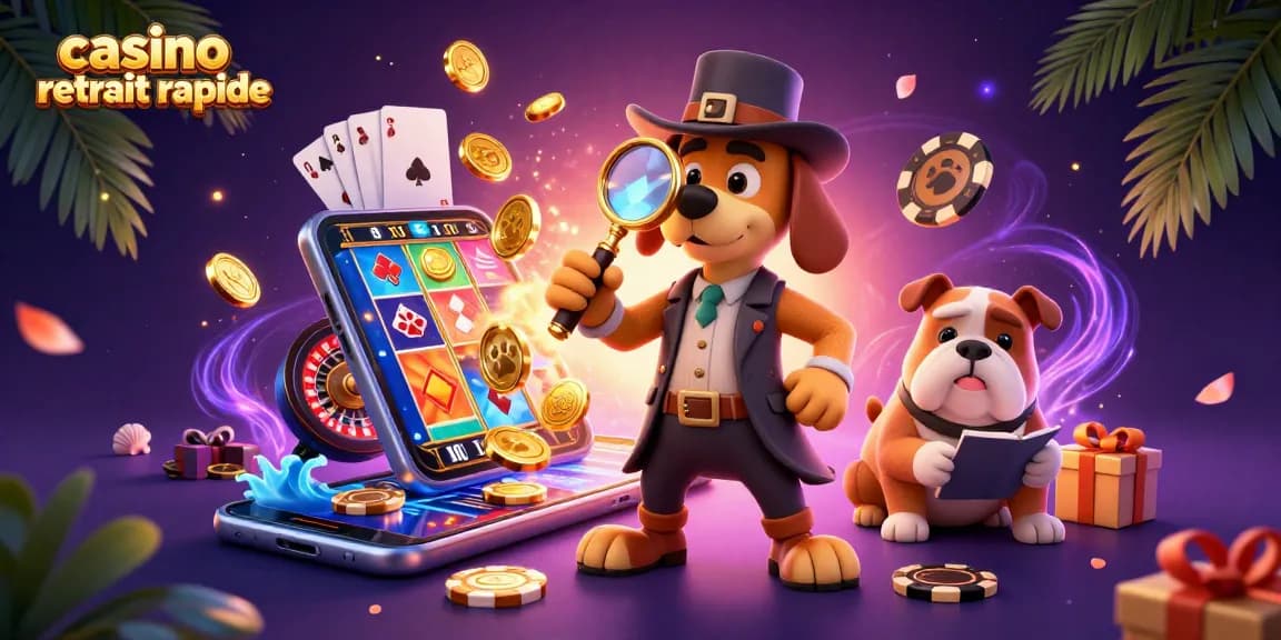 Profitez d'un casino retrait rapide avec des jeux de casino colorés et des pièces d'or jaillissantes.