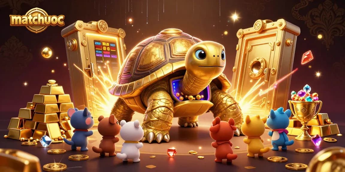 Unleash fun at matchuoc's vibrant casino scene featuring golden tortoise and treasures.