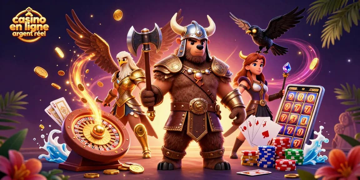 Plongez dans l'univers dynamique d'un casino en ligne argent réel avec un ours viking et une aigle valkyrie.