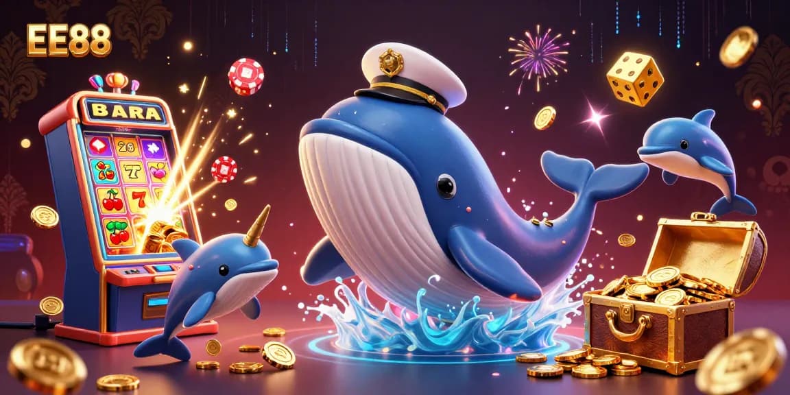 Experience the thrill of EE88 with a cartoon whale and winning casino vibes!