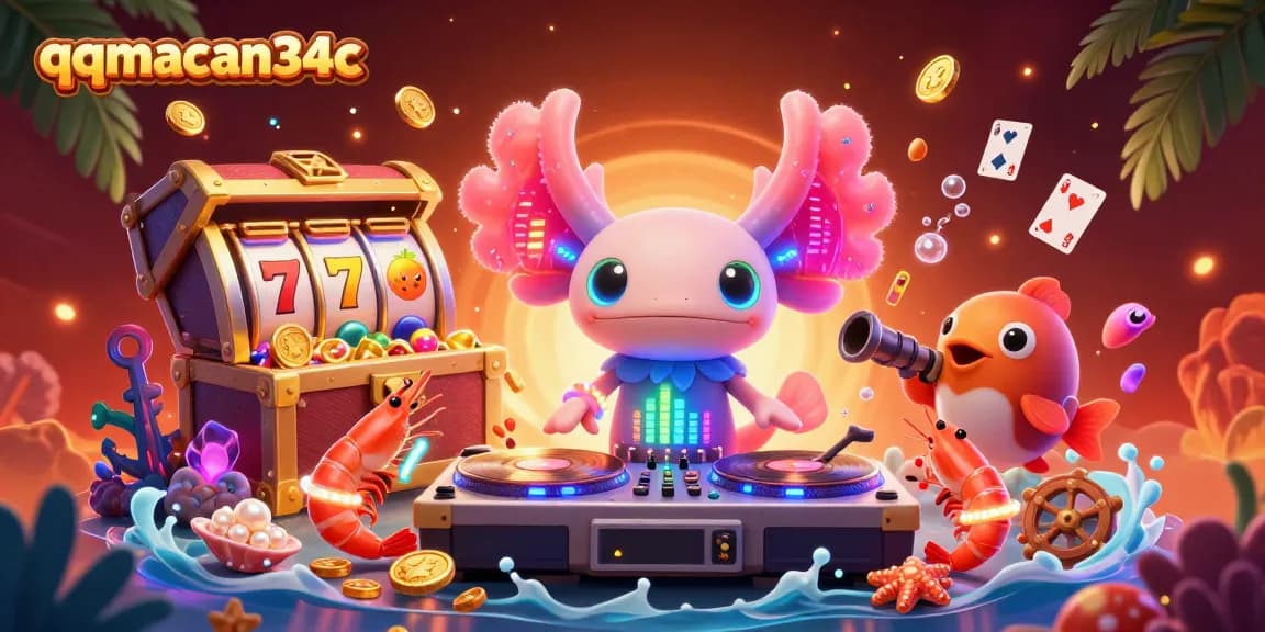 Experience dynamic fun at qqmacan34c with neon axolotl DJ and explosive slot game thrills!