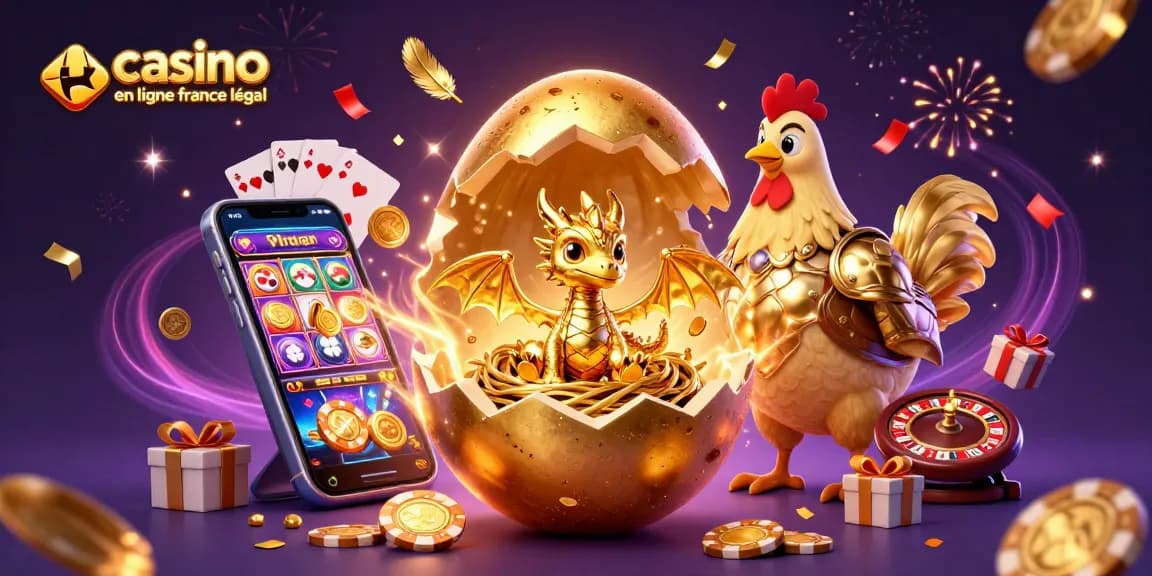 Plongez dans le monde du casino en ligne France légal avec un dragon d'or et des éléments de jeu captivants.
