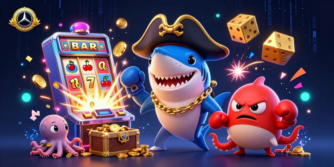 Engage with the mercedes-nohu slot machines in a vibrant gaming scene featuring animated casino characters.
