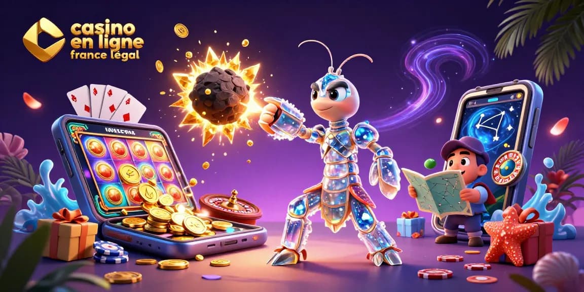 Jouez au casino en ligne légal en France avec une illustration dynamique du samouraï mante, auréolé de lumière stellaire.