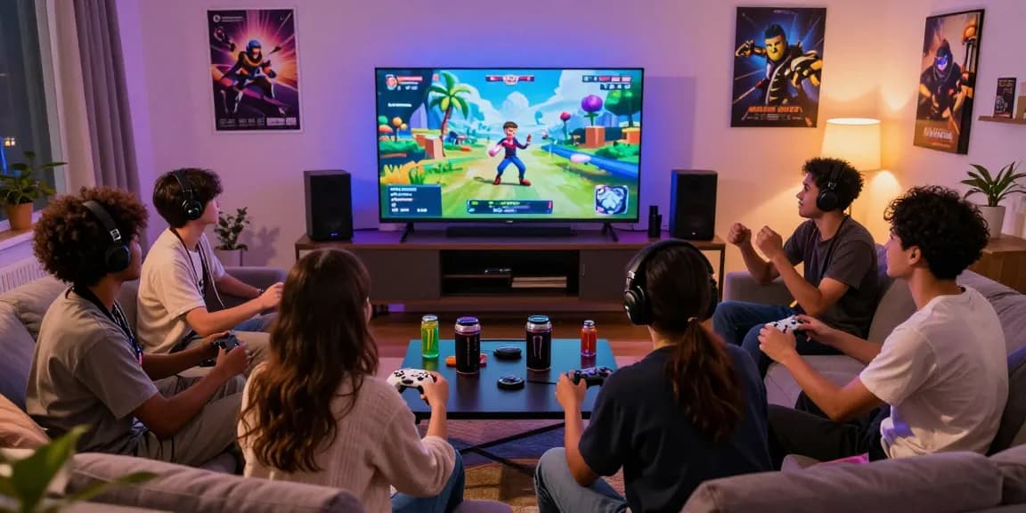 Group of friends enjoying MANTRA88 login gaming night with excitement and colorful visuals.