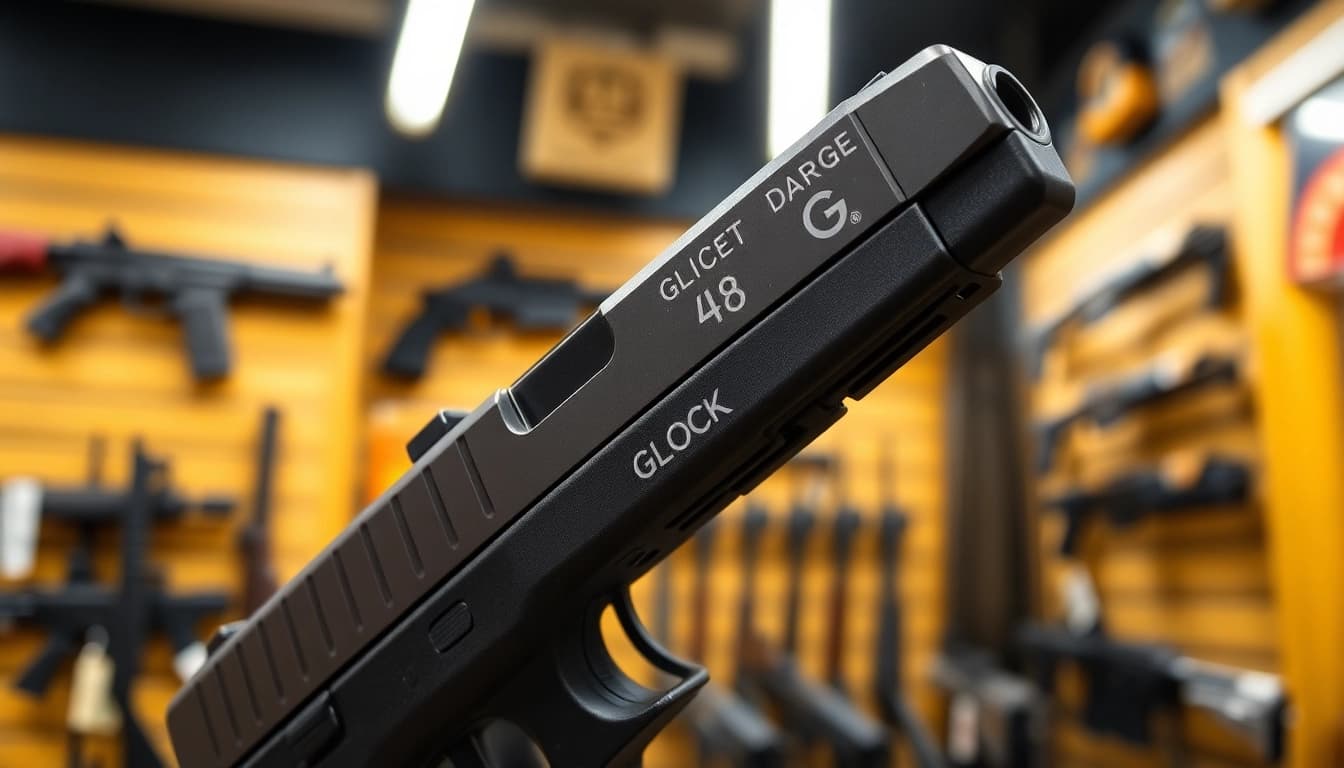Showcase the glock 48 mos slide complete highlighting its sleek design and quality features.