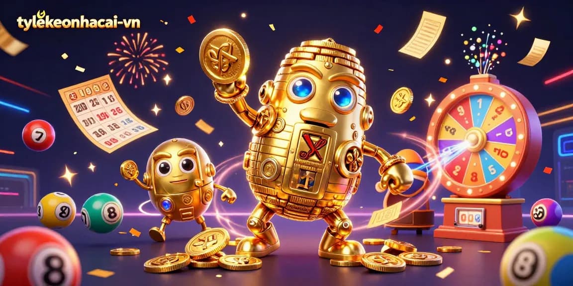 Engage in thrilling gameplay with tylekeonhacai-vn's vibrant casino illustration showcasing exciting lottery and bingo elements.