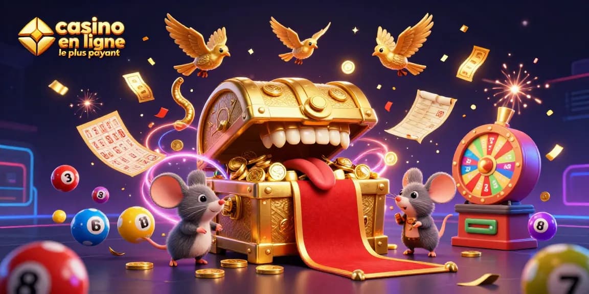 Vivez l'excitation du casino en ligne le plus payant avec une scène féerique de loterie et de trésors.