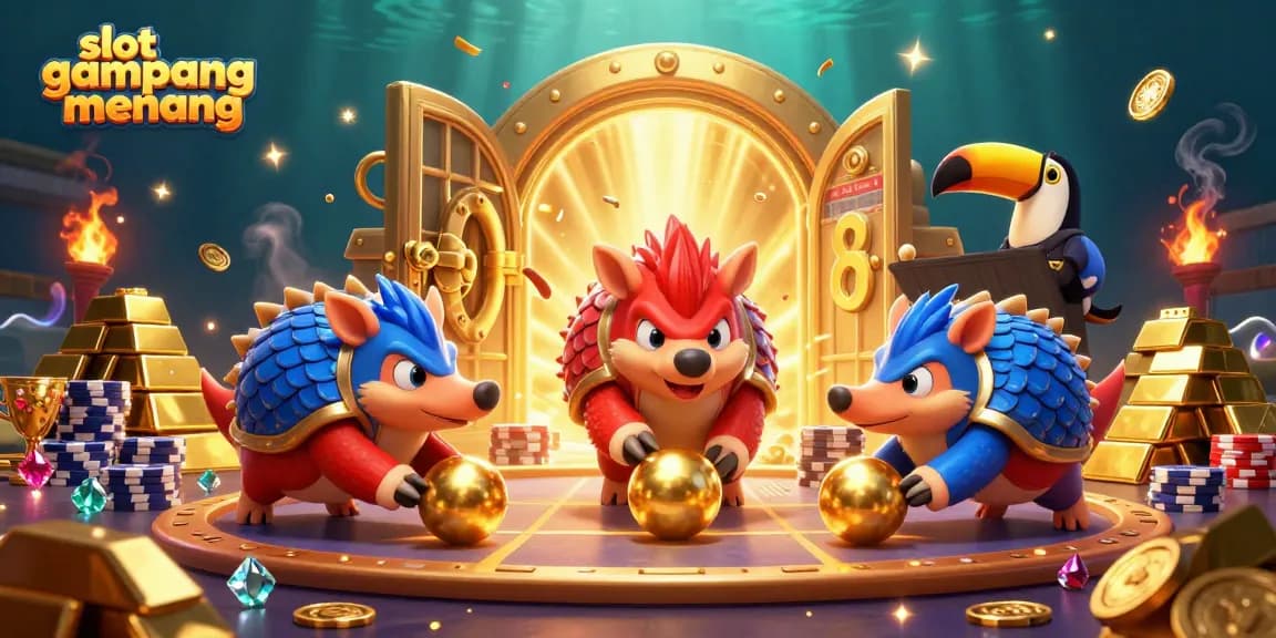 Experience the thrill of winning at slot gampang menang with rival pangolins competing in a dynamic casino scene.