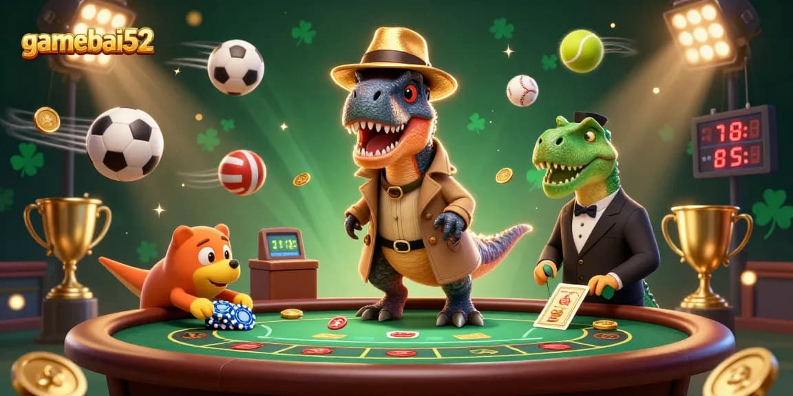 Experience the thrill of gamebai52 with a clever dinosaur card counter and explosive casino energy.