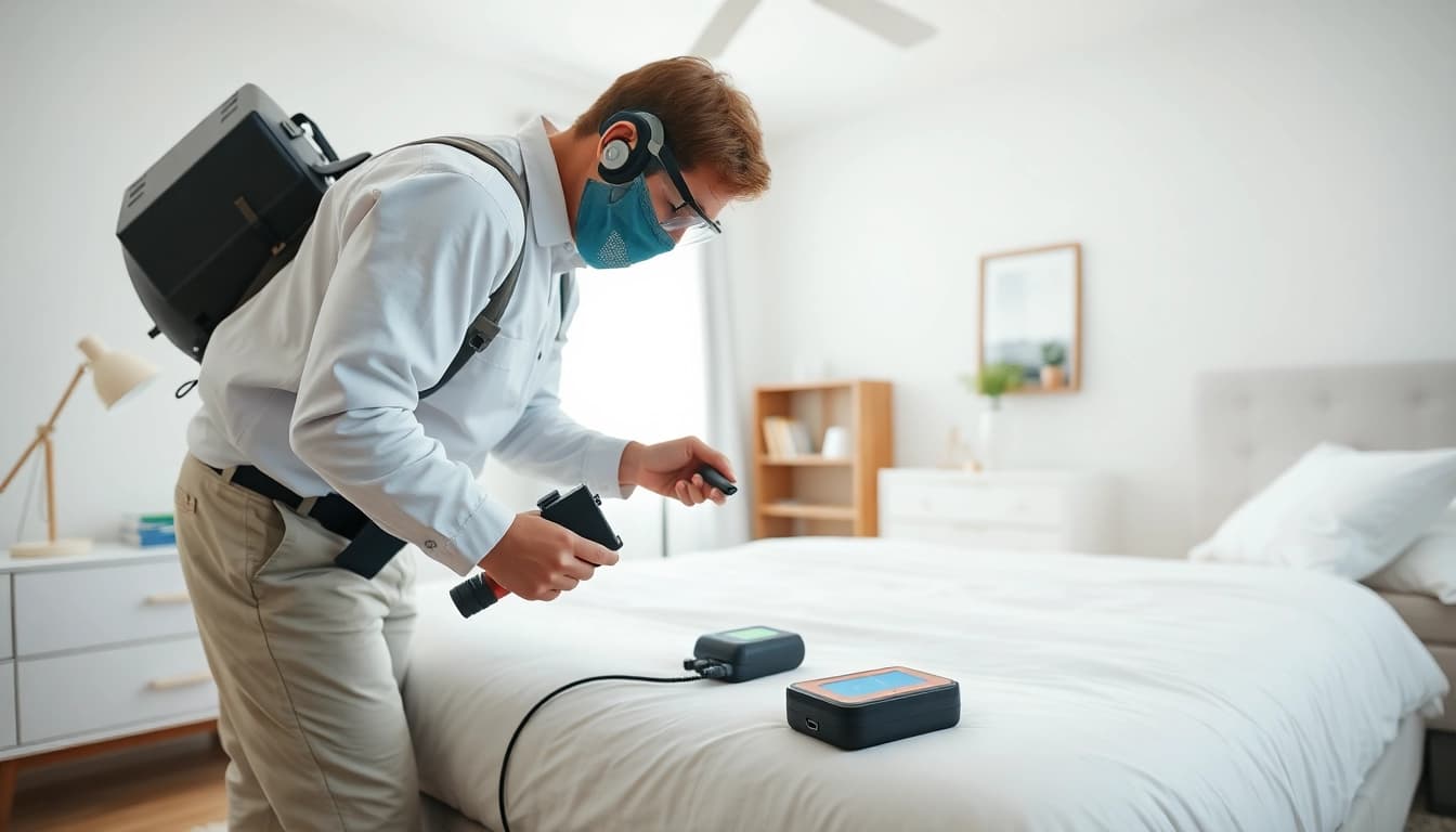 Professionally executed bed bug removal procedure in a well-maintained bedroom environment.