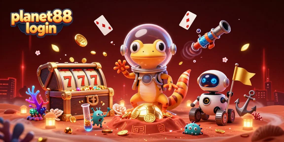 Join the Martian gecko in a bubble helmet as it explores casino treasures and celebrates winning strategies at planet88 login!