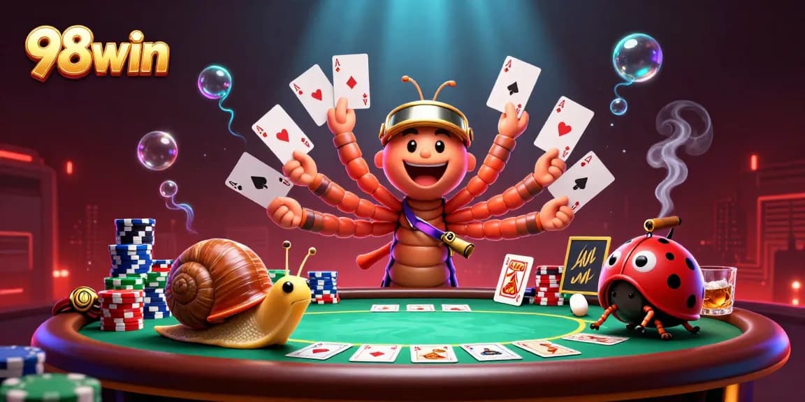 Bet and play with excitement in 98win's immersive casino scene featuring animated characters.