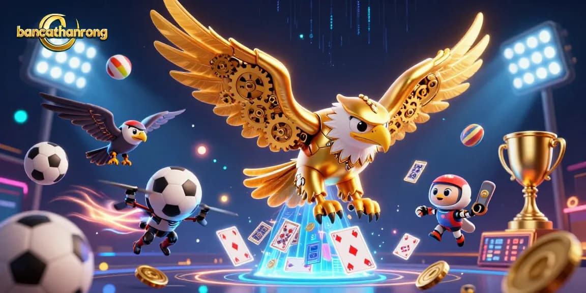 Bancathanrong sports betting illustration featuring a cybernetic eagle and dynamic gameplay elements