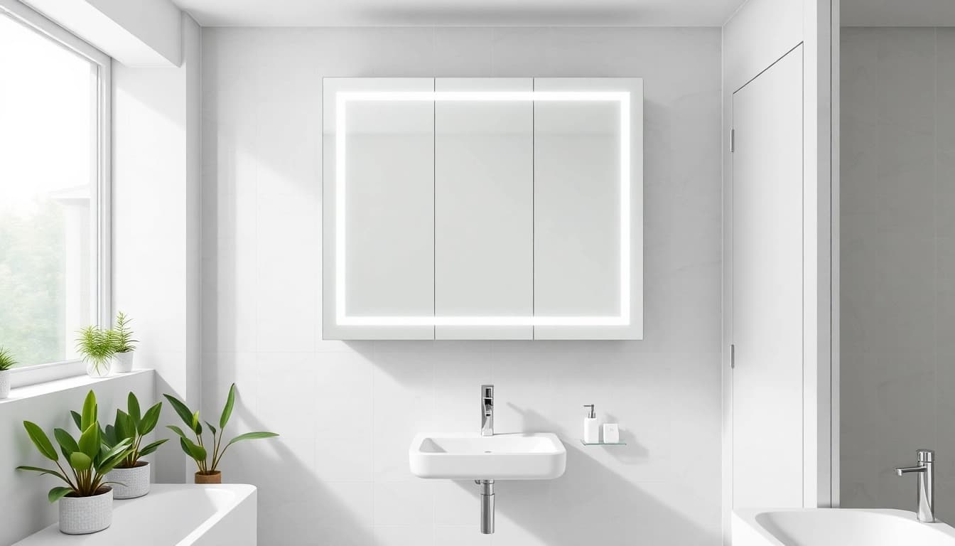 Optimized badezimmer spiegelschränke beleuchtung in a stylish bathroom setting with natural light.
