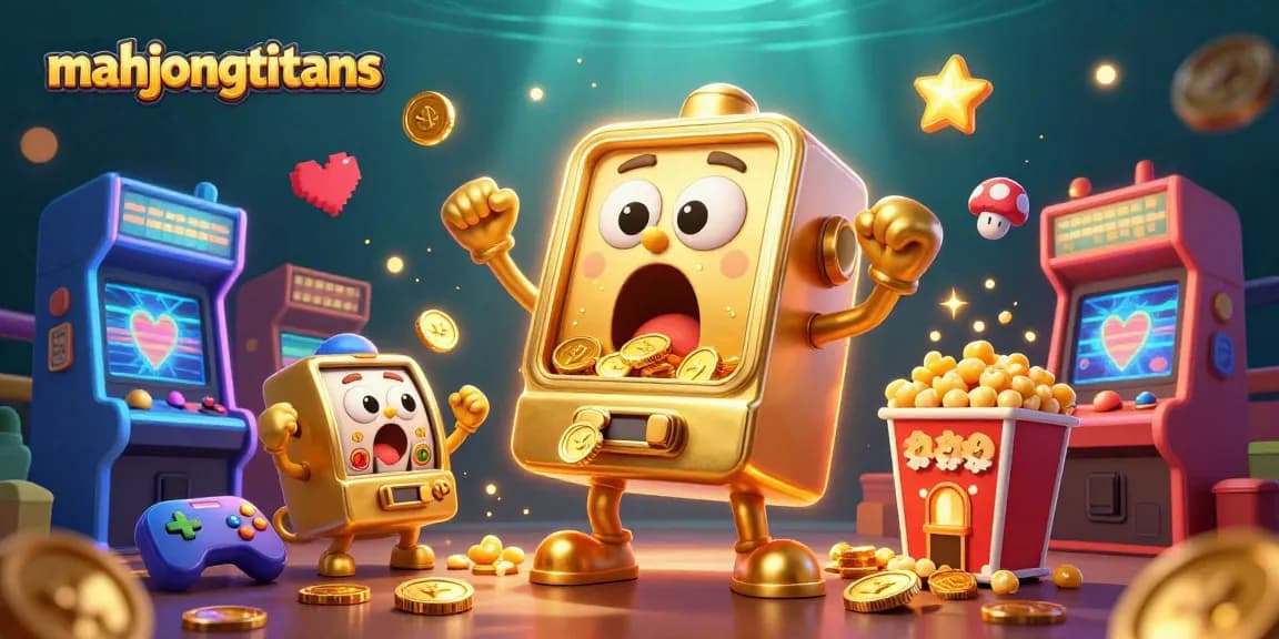Immerse in mahjongtitans with colorful slot machines celebrating a jackpot in a vibrant gaming scene.