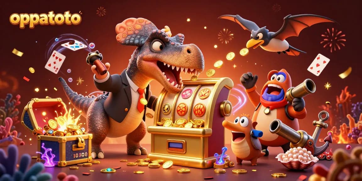 oppatoto invites players to experience thrilling jackpots with a dinosaur-themed casino scene.