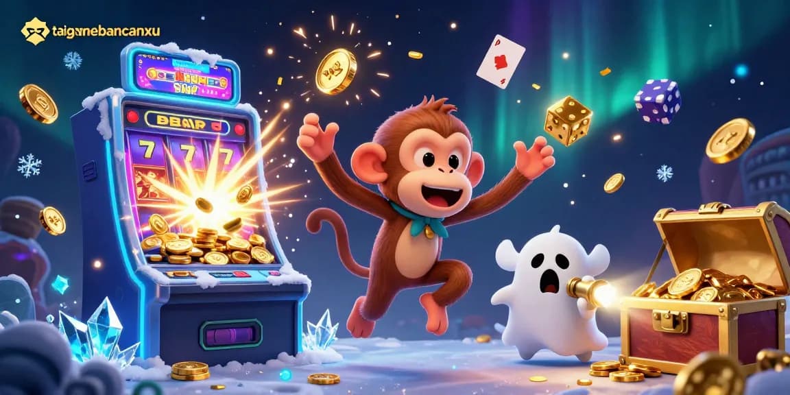Experience the thrill of taigamebancaanxu with a playful poltergeist monkey and ghost-hunter puppy in a vibrant casino.