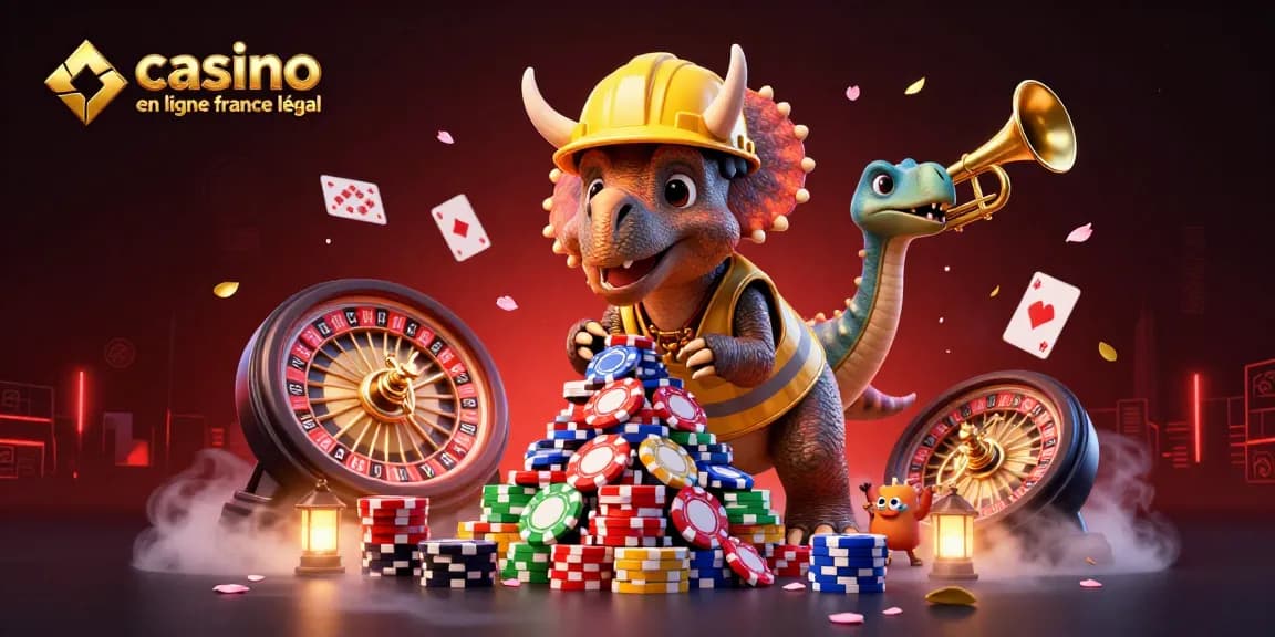 Jouez dans un casino en ligne France légal avec des personnages 3D tristes dans une scène festive.