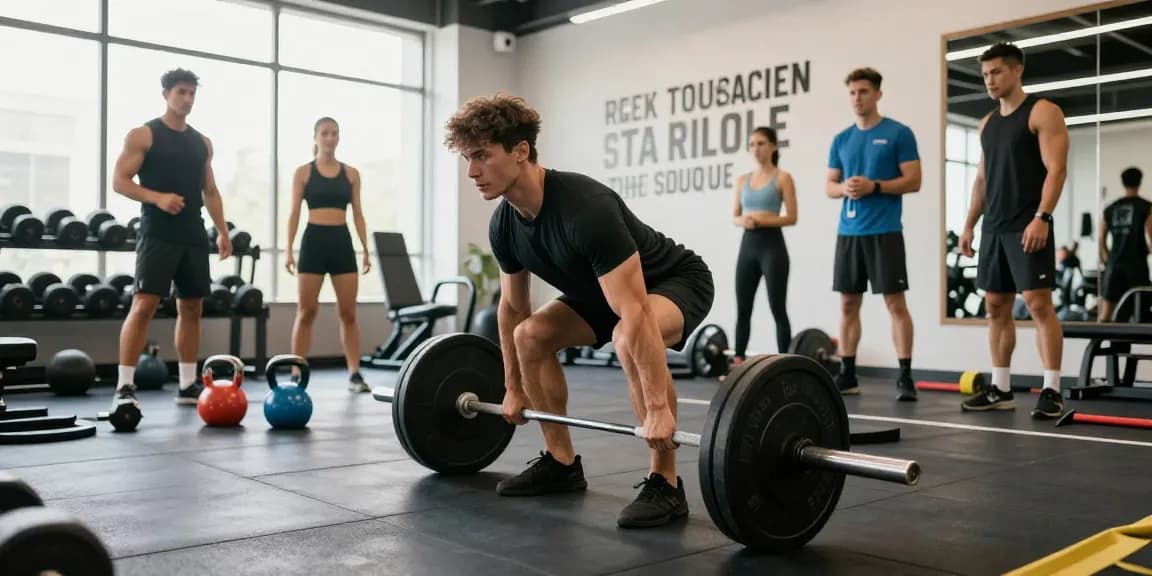 Pharmaqo shop showcasing an athlete deadlifting in a modern gym with bright lighting.