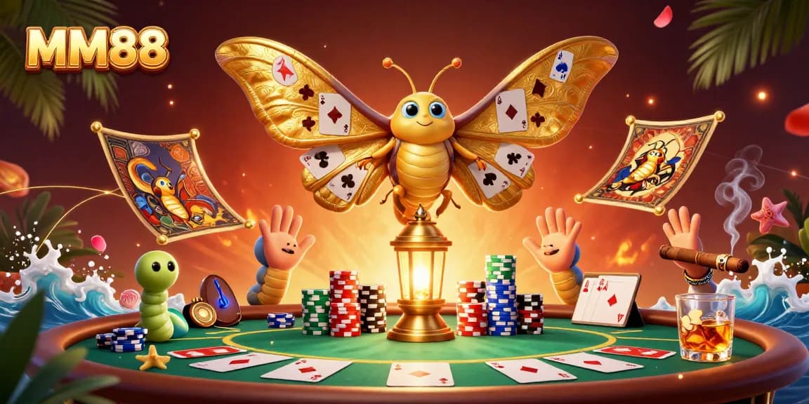 Engage in thrilling poker gameplay at MM88, featuring vibrant characters and rich casino elements.