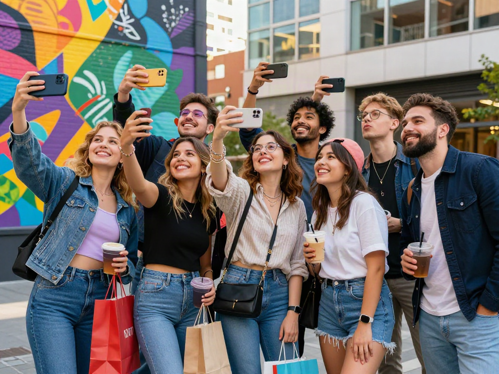 Friends comparing their looks to celebs i look like in a vibrant urban setting, showcasing individuality and joy.