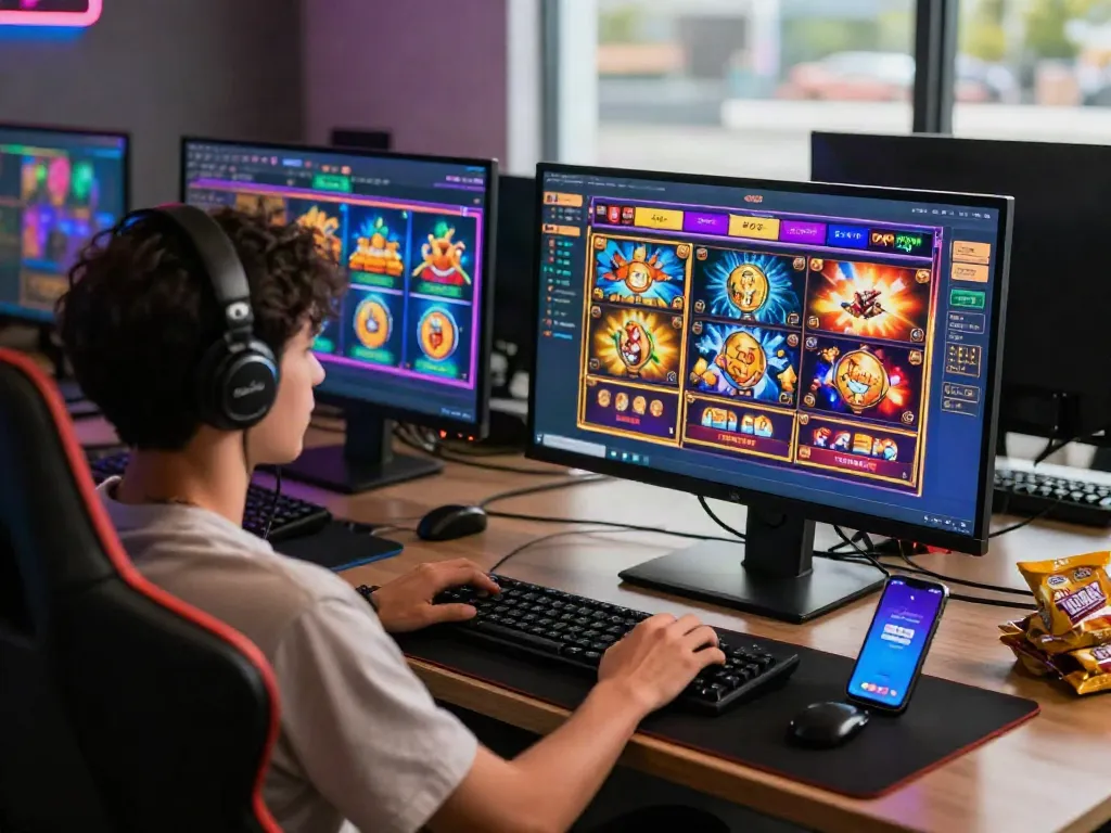 Engaged player enjoying slot resmi games on a modern gaming setup with vibrant graphics and mobile compatibility.