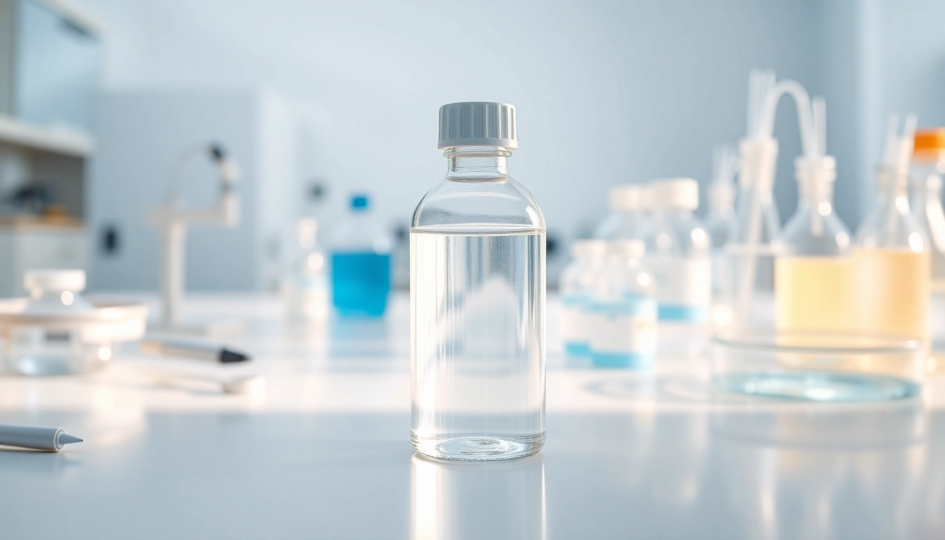 Bacteriostatic water for peptides in a lab setting, conveying purity and precision for research.