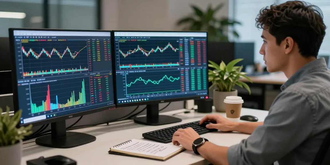 在TradingView官网上，交易者正在分析市场数据，桌上摆放着咖啡和笔记，专注而专业的交易环境。