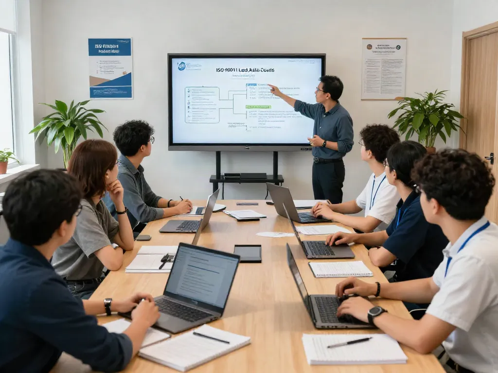 ISO 9001 Lead Auditor Course training with diverse participants engaged in collaborative learning.
