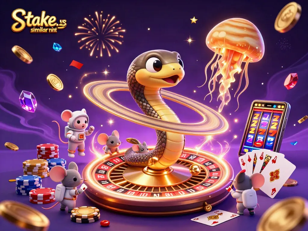 Engage with the thrill of stake.us similar sites through this vibrant cosmic casino illustration.