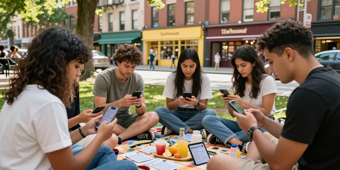 Engaging community scene with friends using BedPersonal for local classifieds.