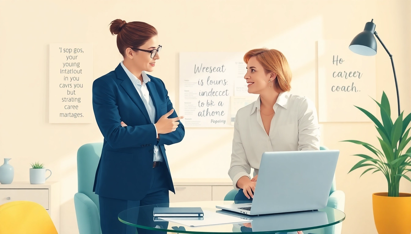 Engaging career coaching session featuring a knowledgeable coach with a client in a sleek office.