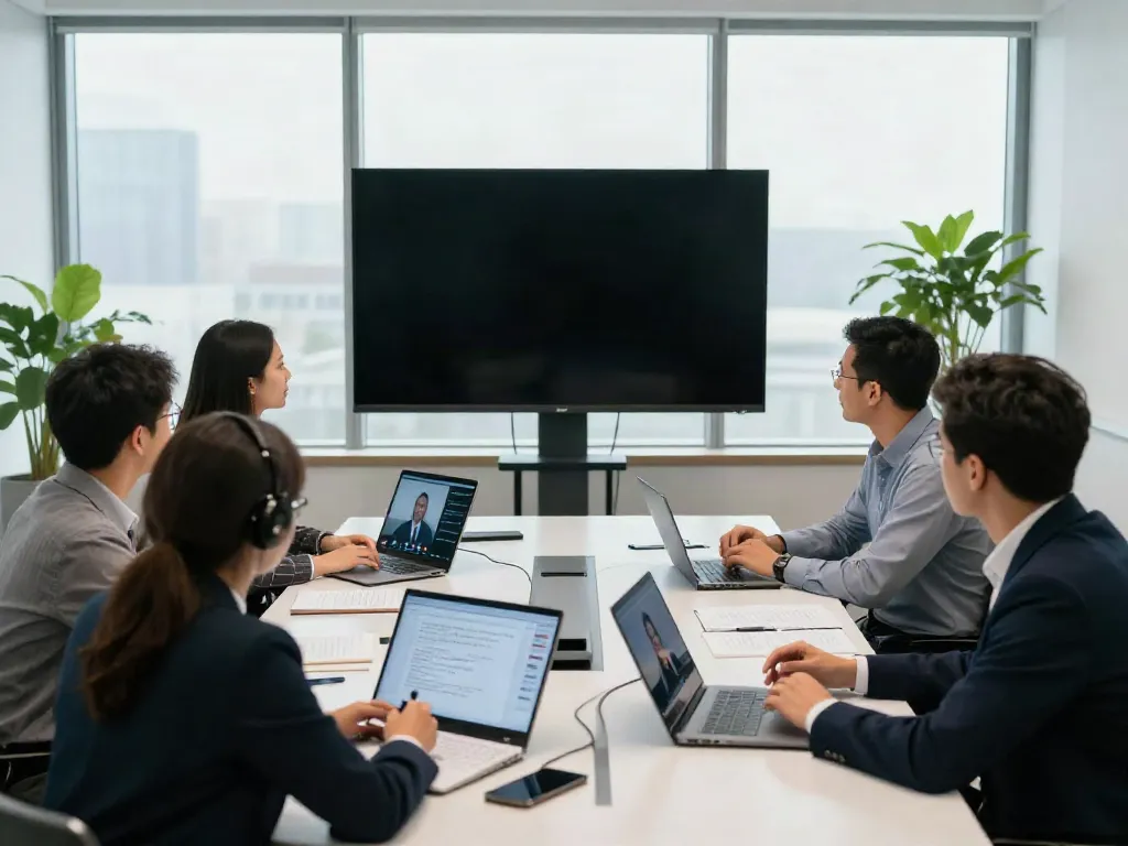 Deepfake protected meetings in a corporate office with a diverse team collaborating.