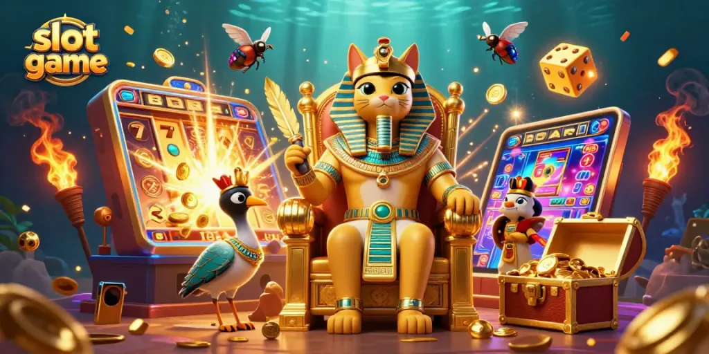 Engage in an exciting slot game adventure with vibrant 3D casino-themed illustration.