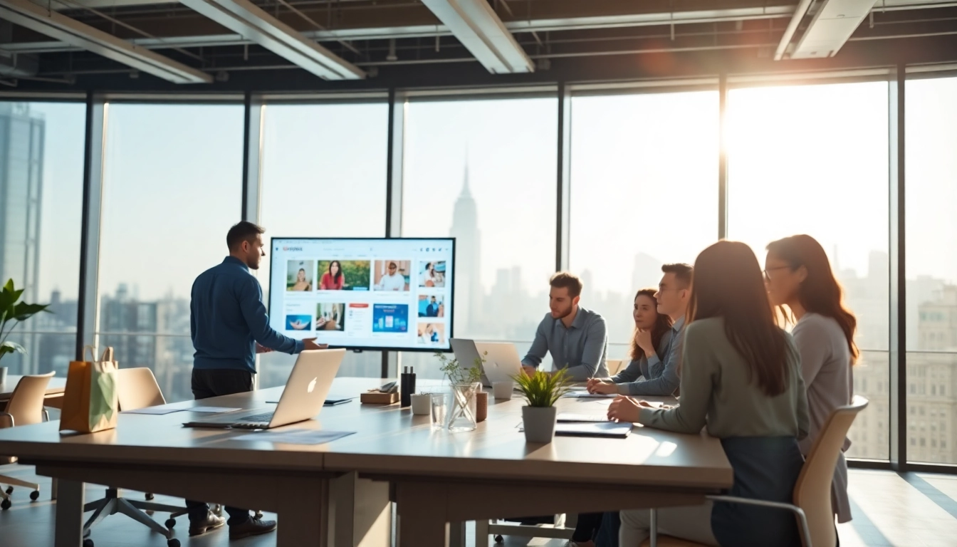 Shopify Plus agency team working in a modern office environment, conveying creativity and collaboration.