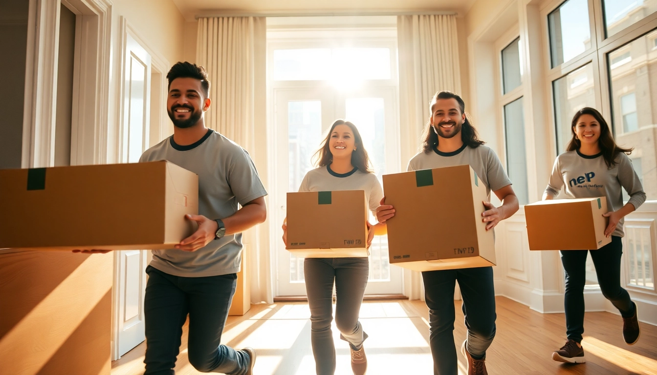 Moving companies in New York City team efficiently delivering boxes to a client’s apartment.
