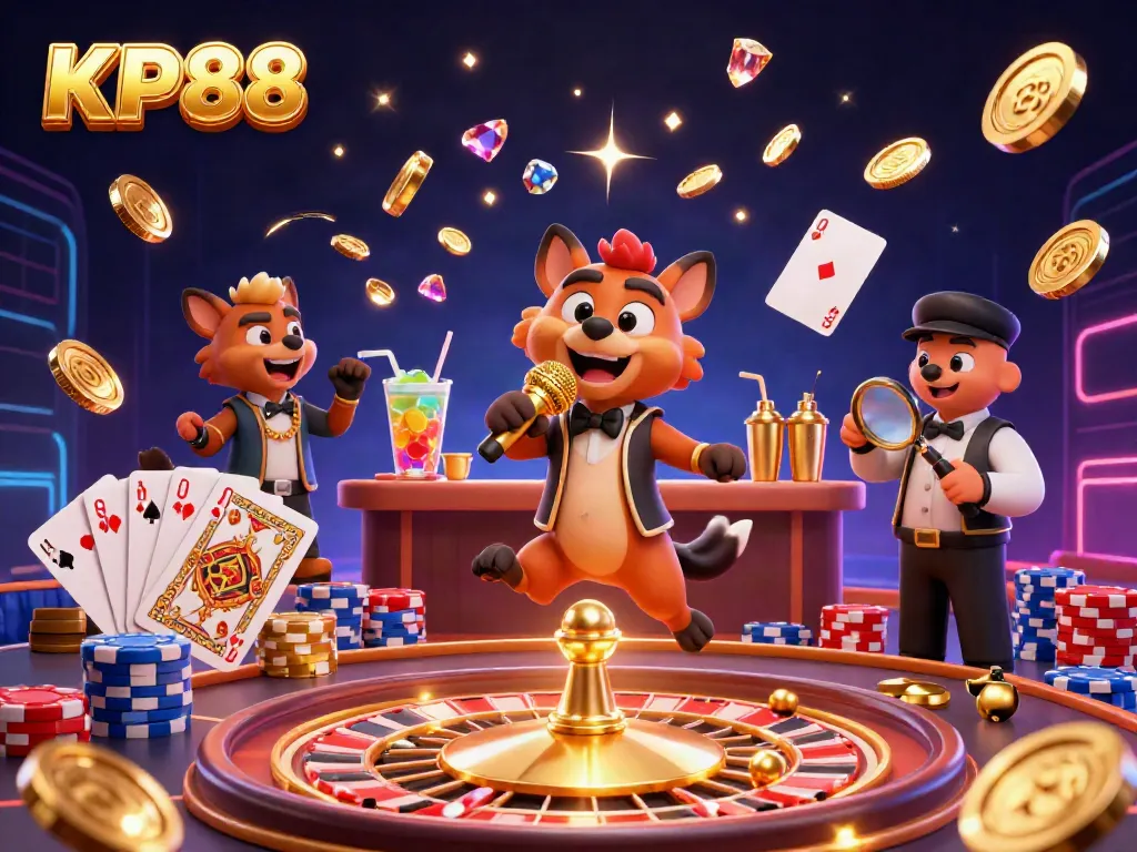 Experience the thrill of KP88 with vibrant casino fun featuring hyenas in a comedy club.