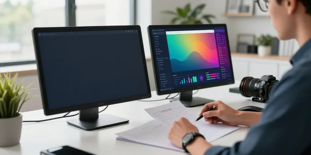 Marketer analyzing Bing search data in a modern workspace.