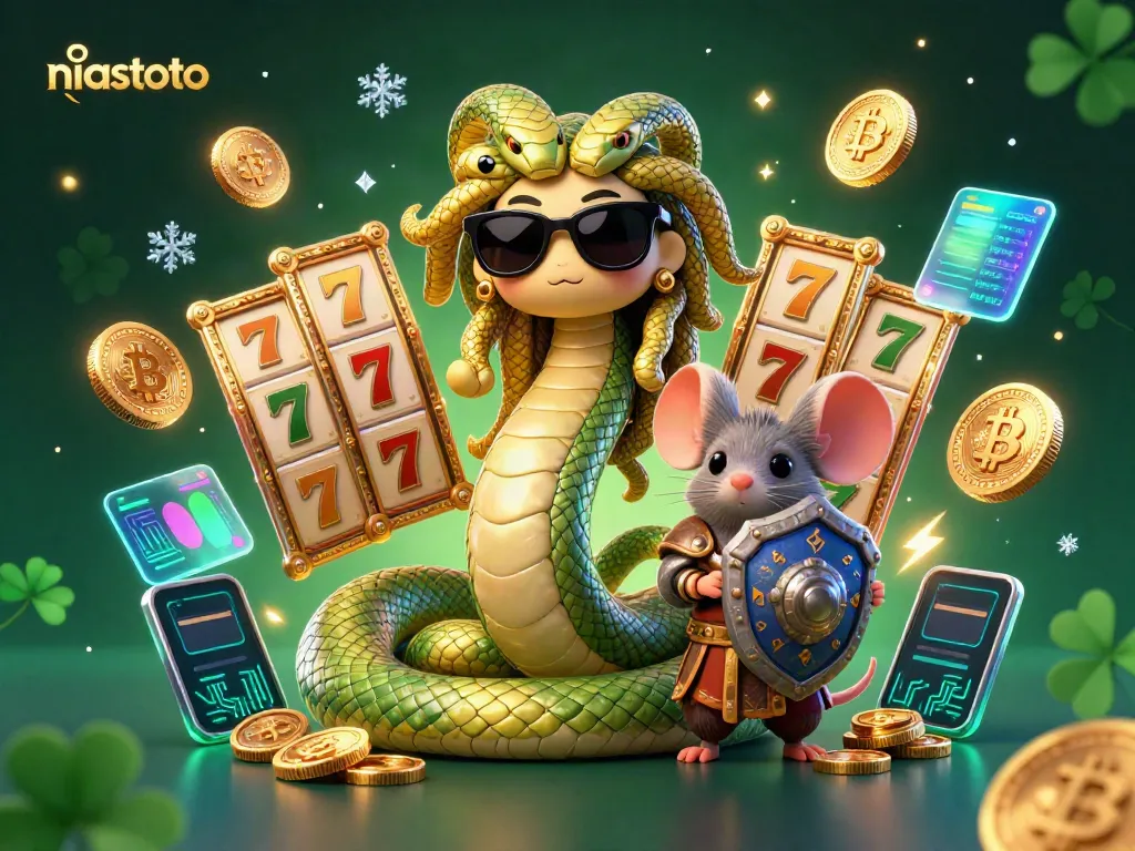Spin for big wins with niastoto in this vibrant casino scene featuring Medusa and a warrior mouse.