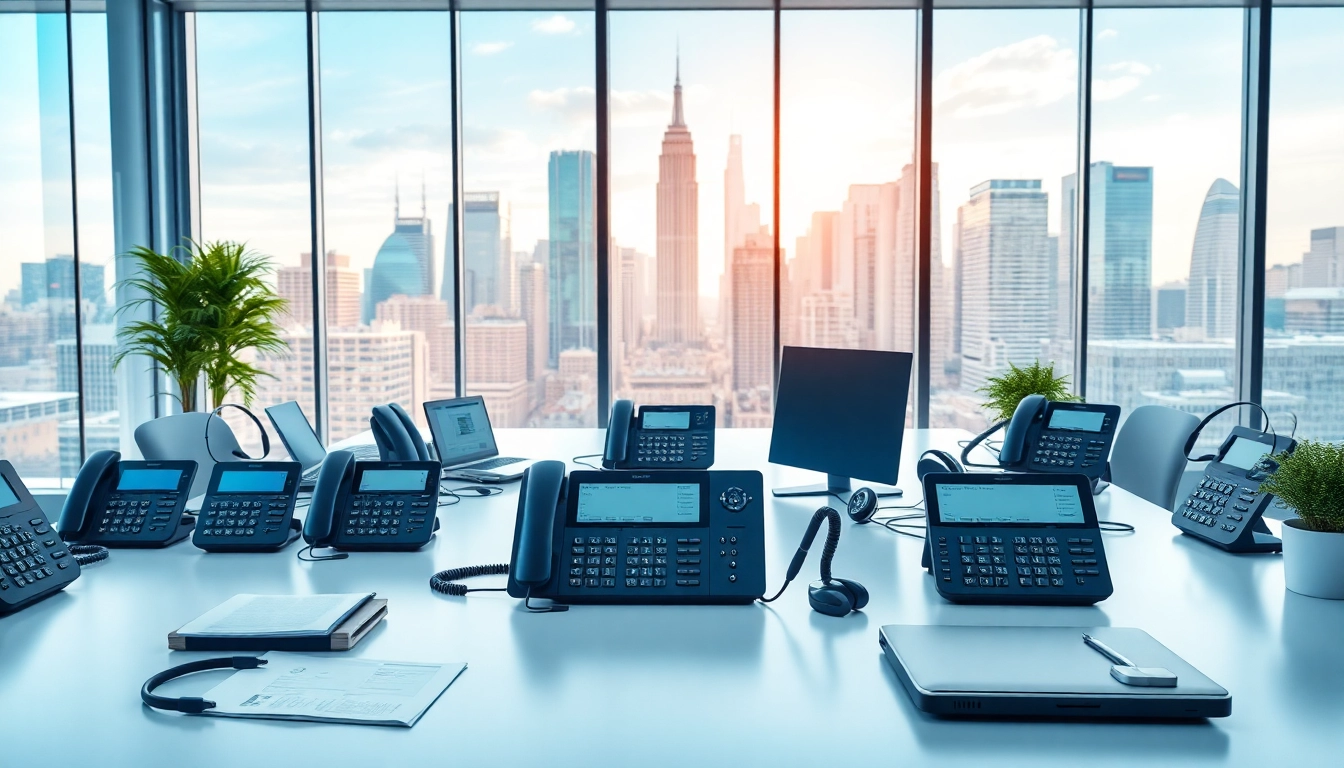 Explore office business phone systems showcased in a modern professional workspace with bright lighting.