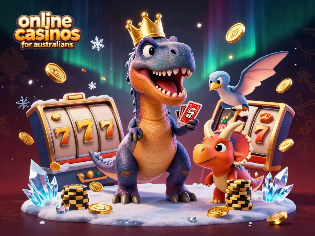 Play exciting games at online casinos for australians with a fun T-Rex, pterodactyl, and triceratops!