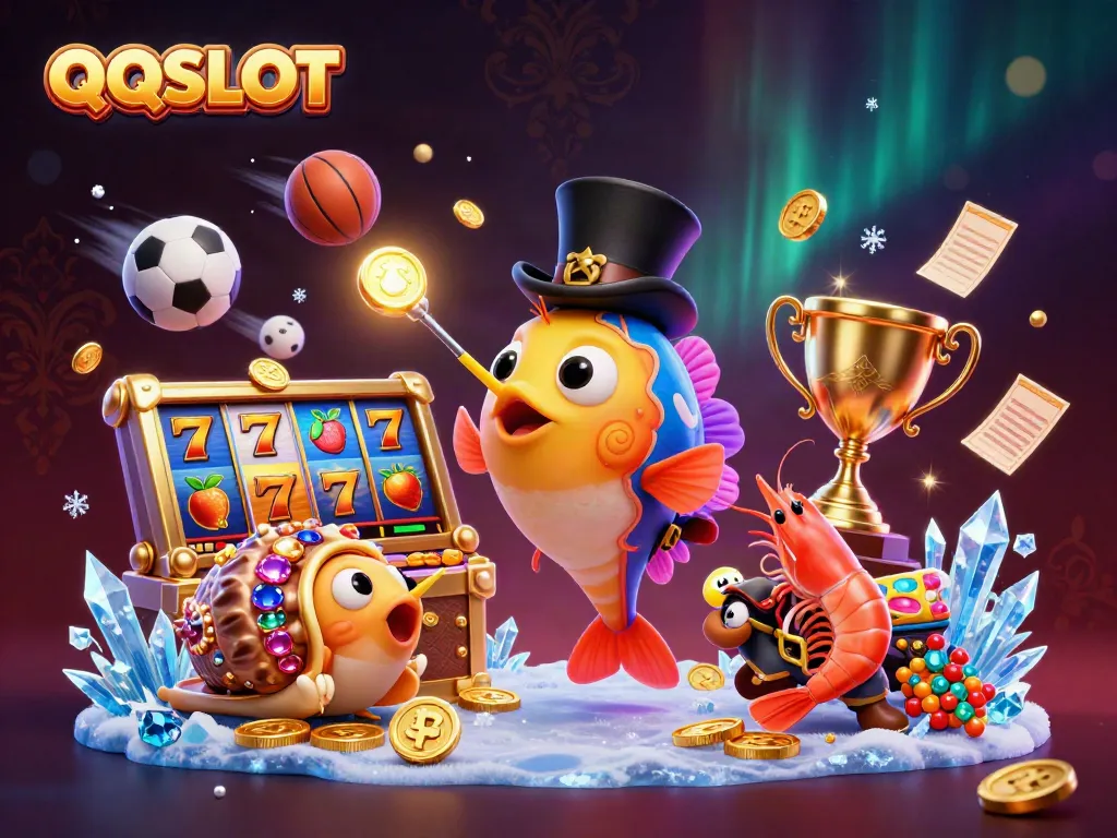 Engage with QQSLOT's thrilling gaming world featuring a glowing anglerfish luring golden coins.