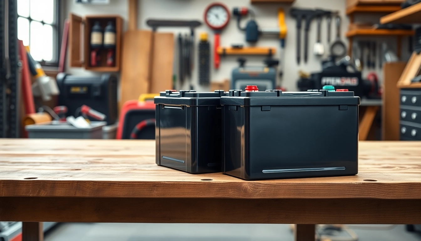 Showcase of lithium RV batteries highlighting their features and design in a workshop environment.
