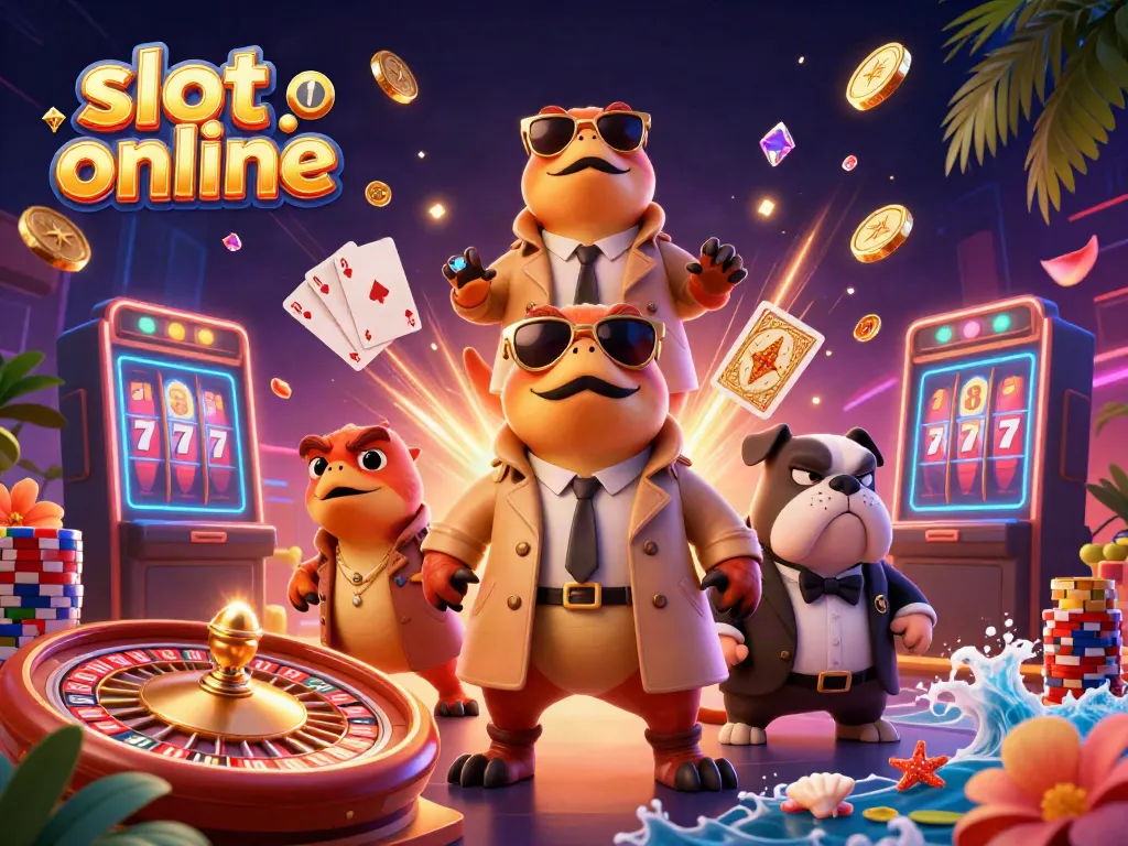 Experience online slots at their best with raptors in a trench coat entering a VIP casino lounge