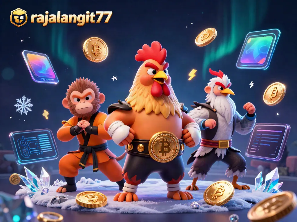 Rasakan keseruan judi dengan rajalangit77 bersama ayam jantan, monyet dan burung bangau dalam gambar 3D