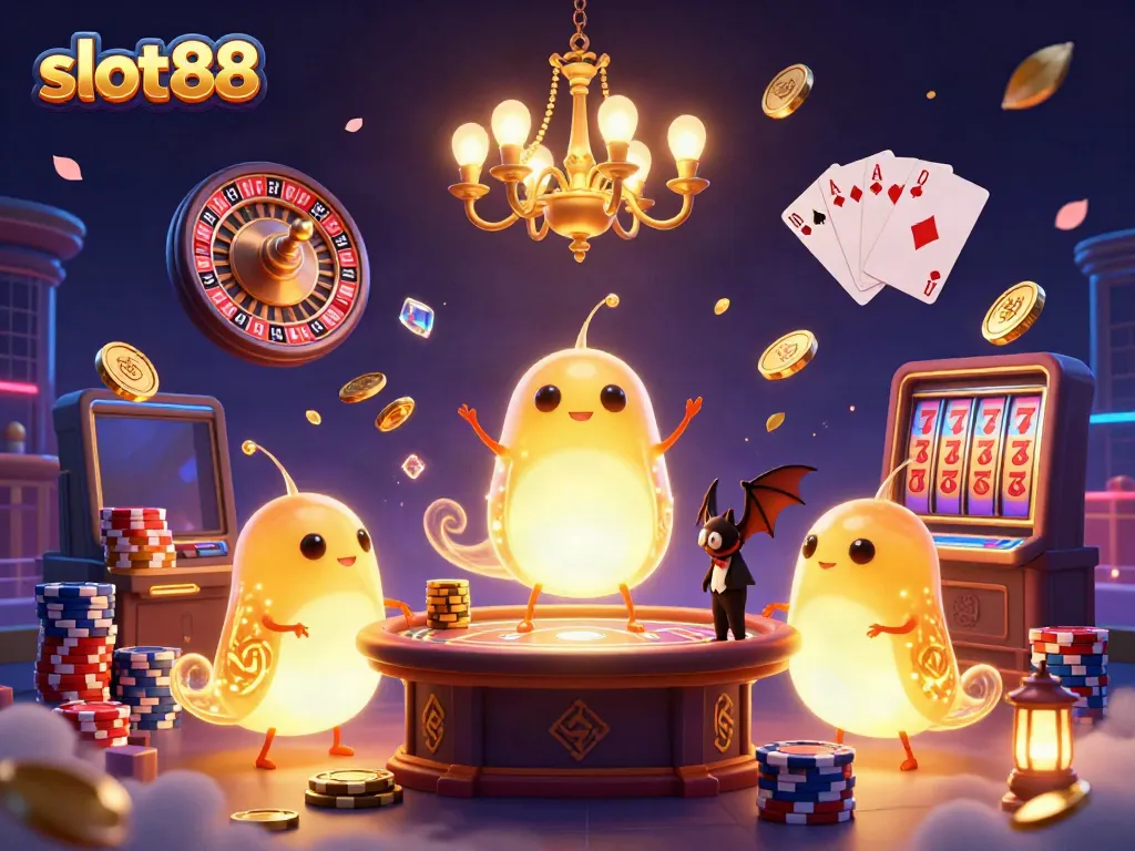 Experience the vibrant thrill of slot88 with a glowworm casino scene, where luminescent magic meets colorful gaming.